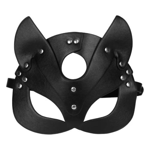 Cat Woman Mask, Black Leather Fox Half Face Mask for Halloween &