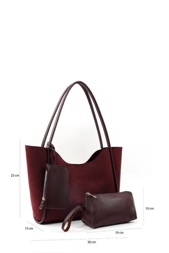 Brown SHK108 faux leather women hand and shoulder bag with wallet