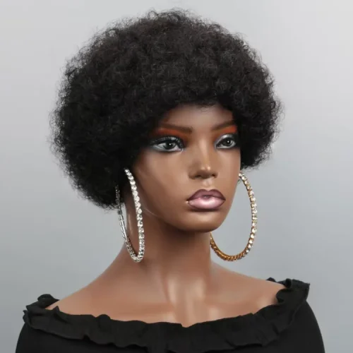 Natural Black Fluffy Afro Kinky Curly Short European Human Hair