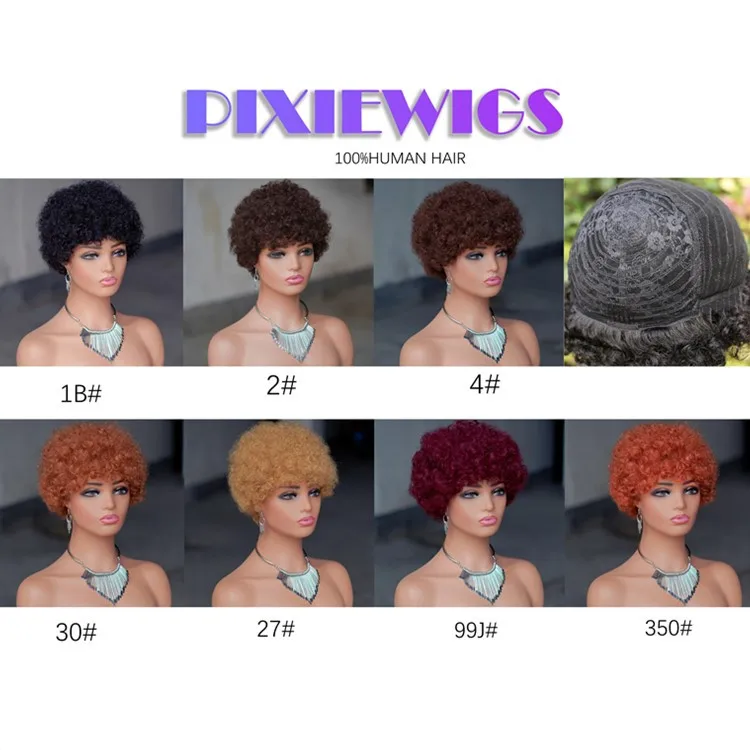 Natural Black Fluffy Afro Kinky Curly Short European Human Hair