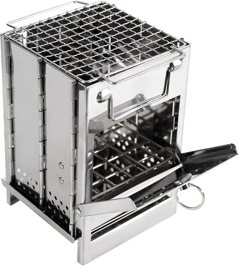 REDCAMP Wood Burning Folding Camp Stove Stainless Steel Grid
