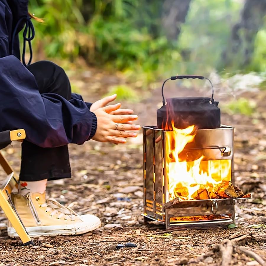 REDCAMP Wood Burning Folding Camp Stove Stainless Steel Grid
