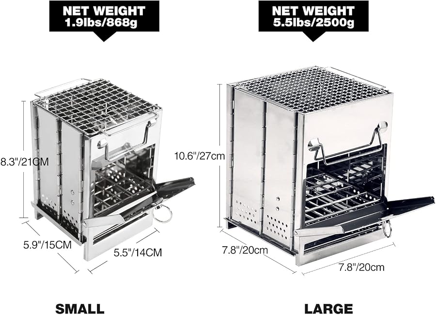 REDCAMP Wood Burning Folding Camp Stove Stainless Steel Grid