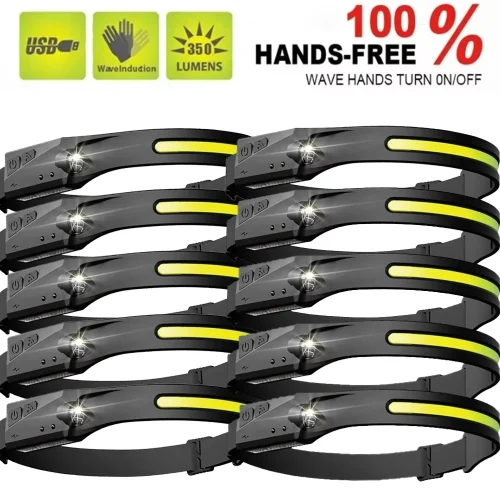 LED Sensor Headlamp Camping Search Light Head Flashlight USB