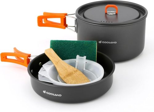 Odoland 9pcs Camping Cookware Non-Stick Lightweight Pots and Pans Set