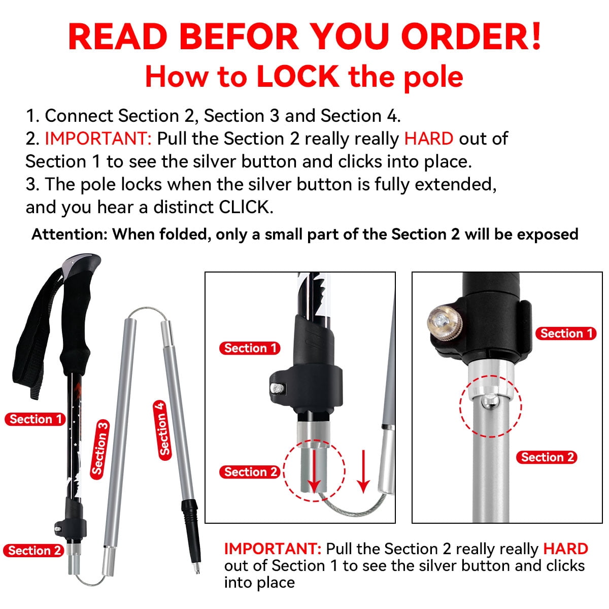 Kroyicegears Collapsible Trekking Poles for Hiking - 2 Pack