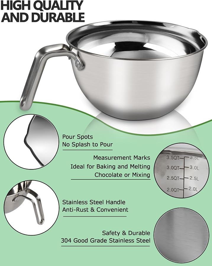 Large Double Boiler Pot Set,3500ML/3.1QT Mixing Bowl for Chocolate