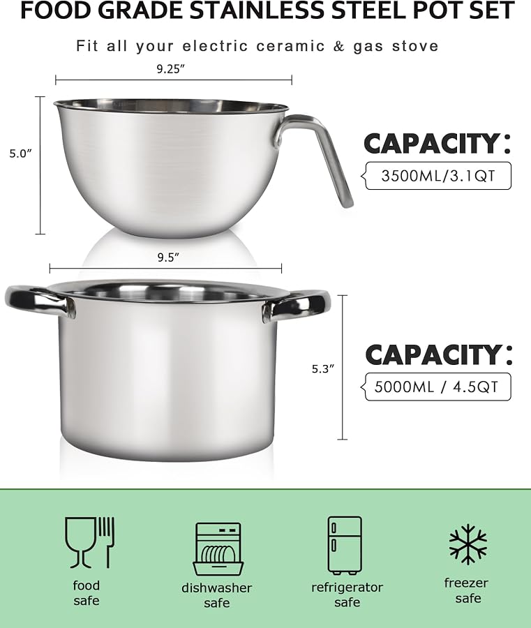 Large Double Boiler Pot Set,3500ML/3.1QT Mixing Bowl for Chocolate