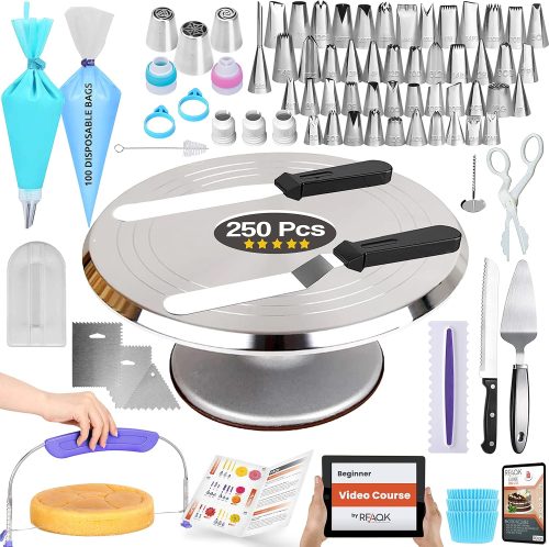 250 PCs Aluminum Cake Decorating Tools Kit with 12" Metal