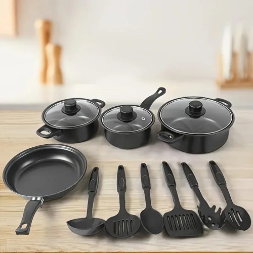 13-Piece Nonstick Cookware Set Black - Induction Compatible Pot