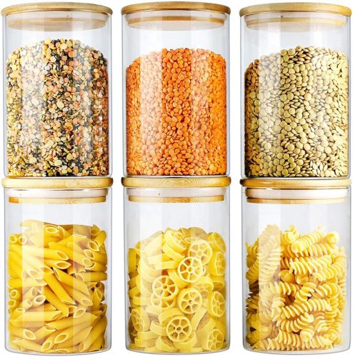 Glass Jars with Bamboo Lids (27oz in 6 Pack), Glass Food Jars and