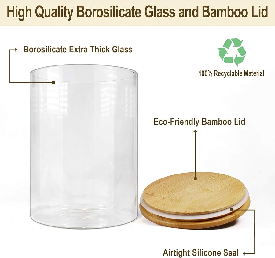 Glass Jars with Bamboo Lids (27oz in 6 Pack), Glass Food Jars and