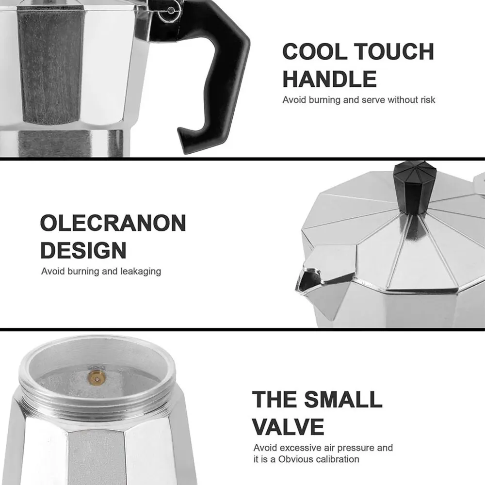 Aluminum Coffee Kettle Household Italian Octagonal Moka Coffee Tea