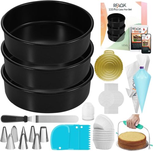 133PCs Round Cake Pans Sets for Baking + Cake Decorating Kit with