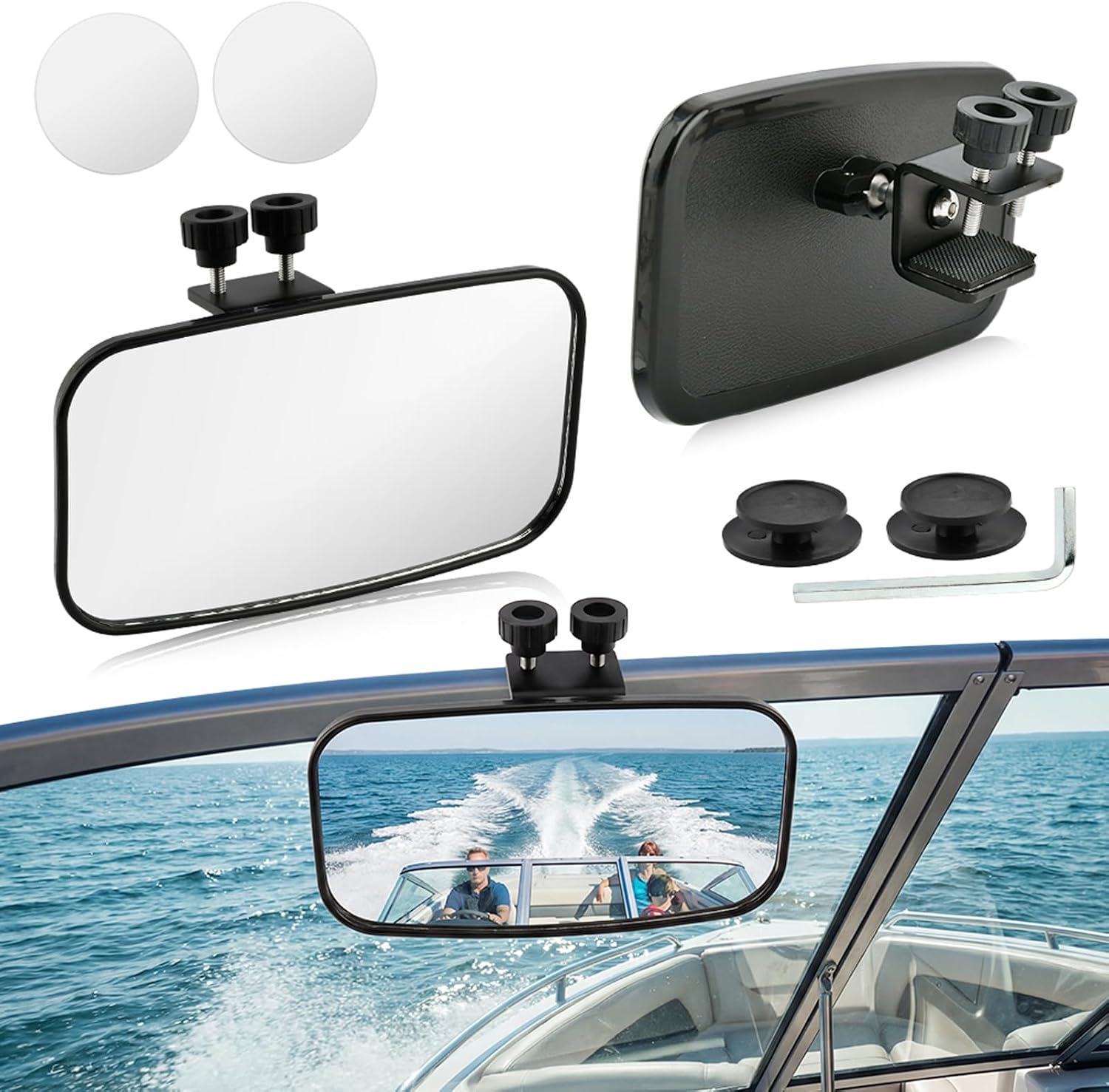 Boat Rear View Mirror, Upgrade Marine Mirror with 300° Curved