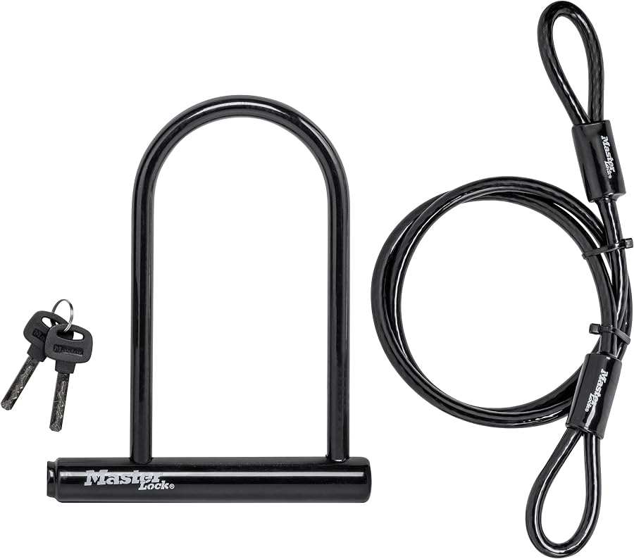 Master Lock 7-1/4" U-Lock Bike Lock with 4' Looped End Cable, 8385D