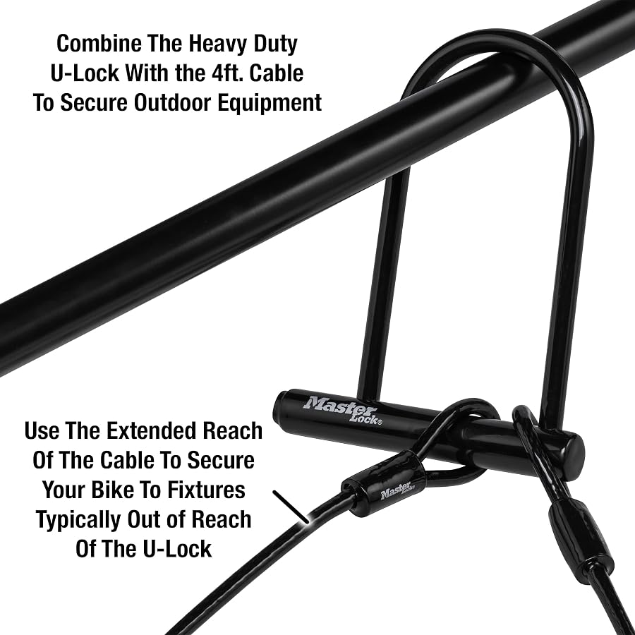 Master Lock 7-1/4" U-Lock Bike Lock with 4' Looped End Cable, 8385D