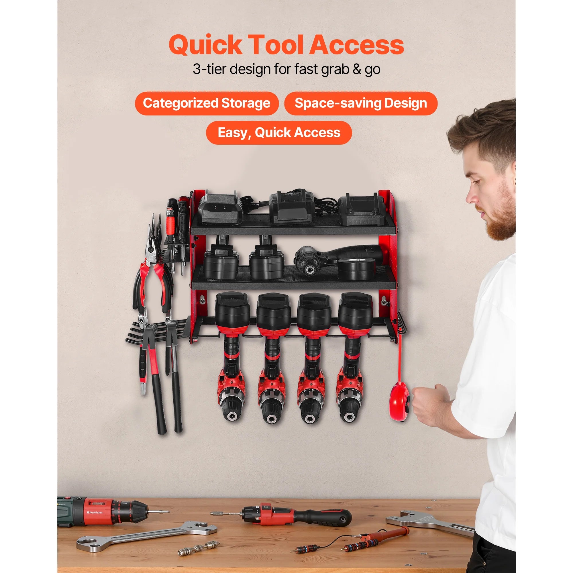 SucceBuy 3-Layer Power Tool Wall Mount Holder Pegboard Wall