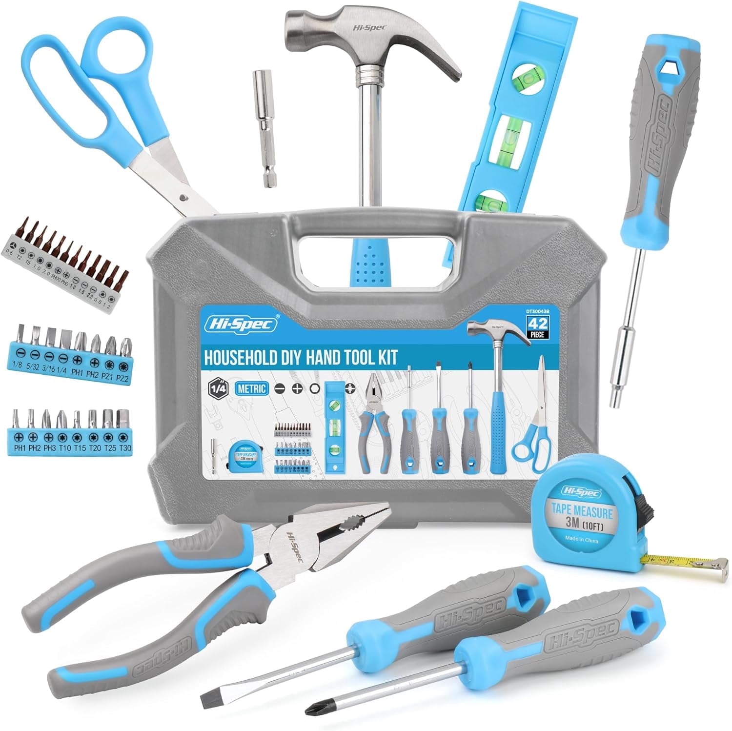Hi-Spec 42pc Household Tool Kit, Home Repair Hand Tool Set, Blue