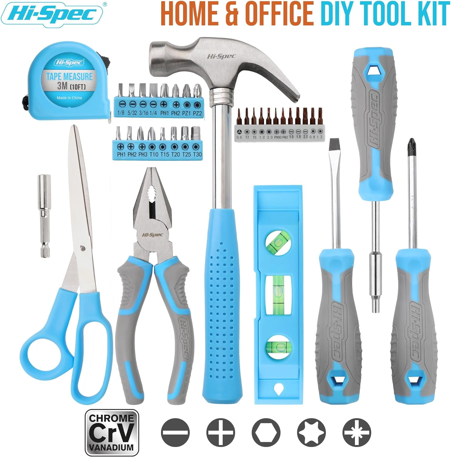 Hi-Spec 42pc Household Tool Kit, Home Repair Hand Tool Set, Blue