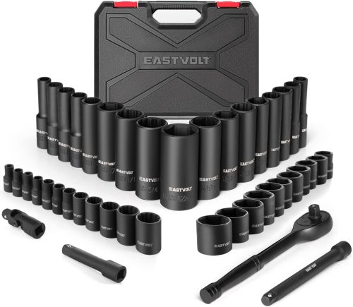 Eastvolt Mechanic Tool Kit, Drive Socket Set, 46 Pieces, with 72