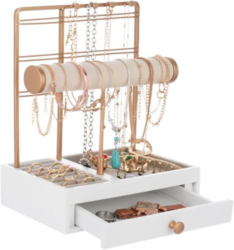Jewelry Organizer Stand, 4-Tier Jewelry Display Holder with Wooden