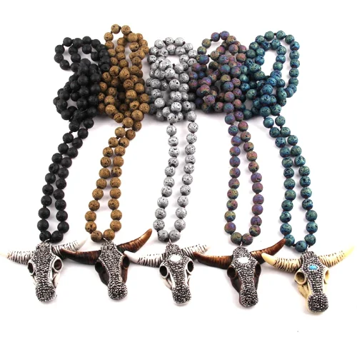 Fashion Bohemian Tribal Jewelry Multi Lava Stones Long Knotted