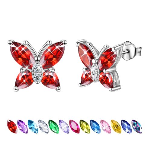 Juwaliy 925 Sterling Silver January Birthstone Earrings Red