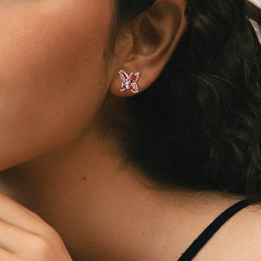 Juwaliy 925 Sterling Silver January Birthstone Earrings Red