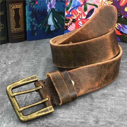 Super Wide 4.2CM Luxury Thick Genuine Leather Men Belt Double Buckle Belt