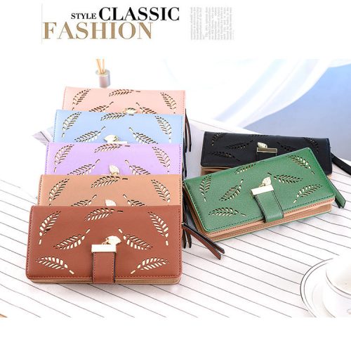 Women's Fashion Long Wallet Clutch - Elegant Hollow Out Leaf