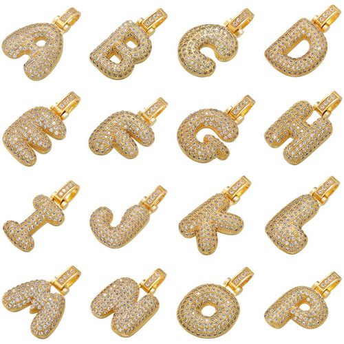 ZHUKOU Delicate and Fat 26 Gold Color Letter Pendant for Women