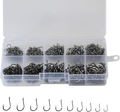 300pcs Small Fishing Hooks Black High Carbon Fishing Hooks Set 6 Sizes