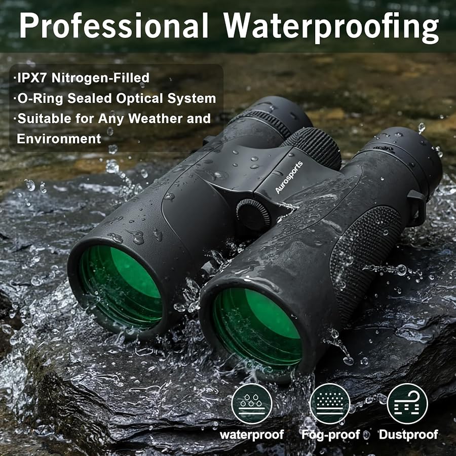 Aurosports 15x52 Waterproof Binoculars for Adults Hunting Binoculars Black