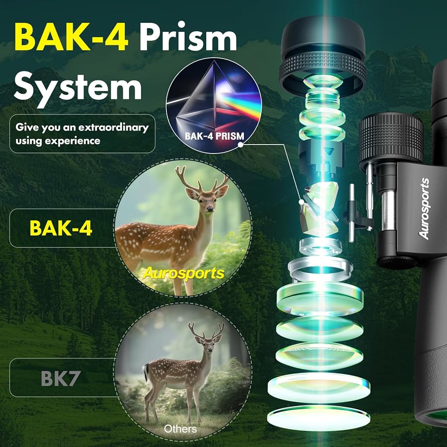 Aurosports 15x52 Waterproof Binoculars for Adults Hunting Binoculars Black