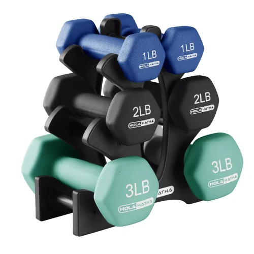 HolaHatha Neoprene Dumbbell Weights Set and Storage Rack Stand