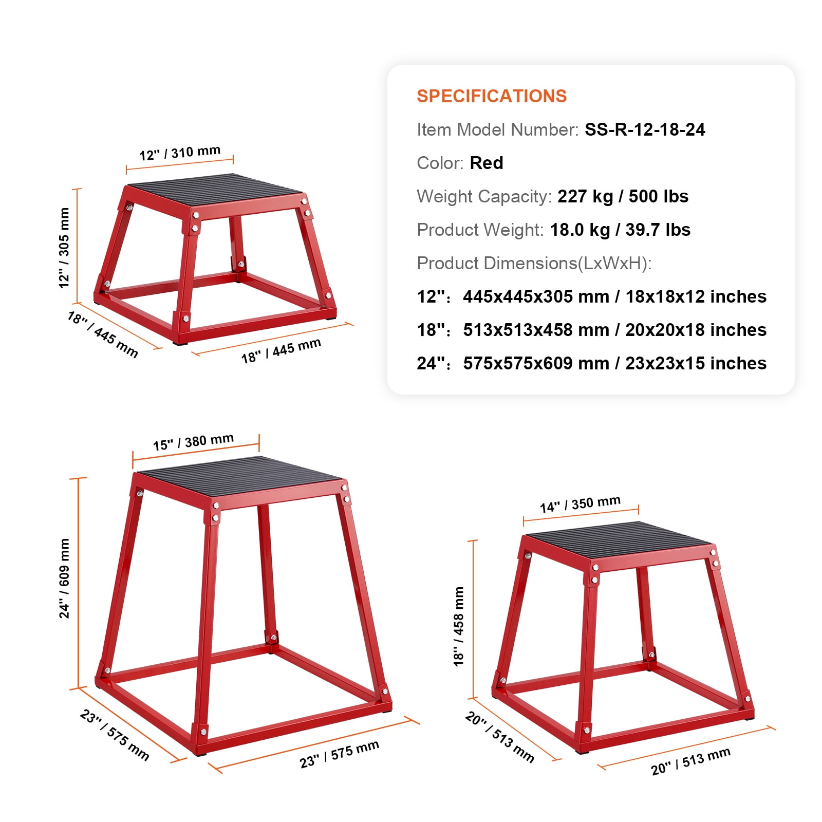 KFFKFF Plyo Jumping Cubes, 12/18/24 Inch Exercise Platform
