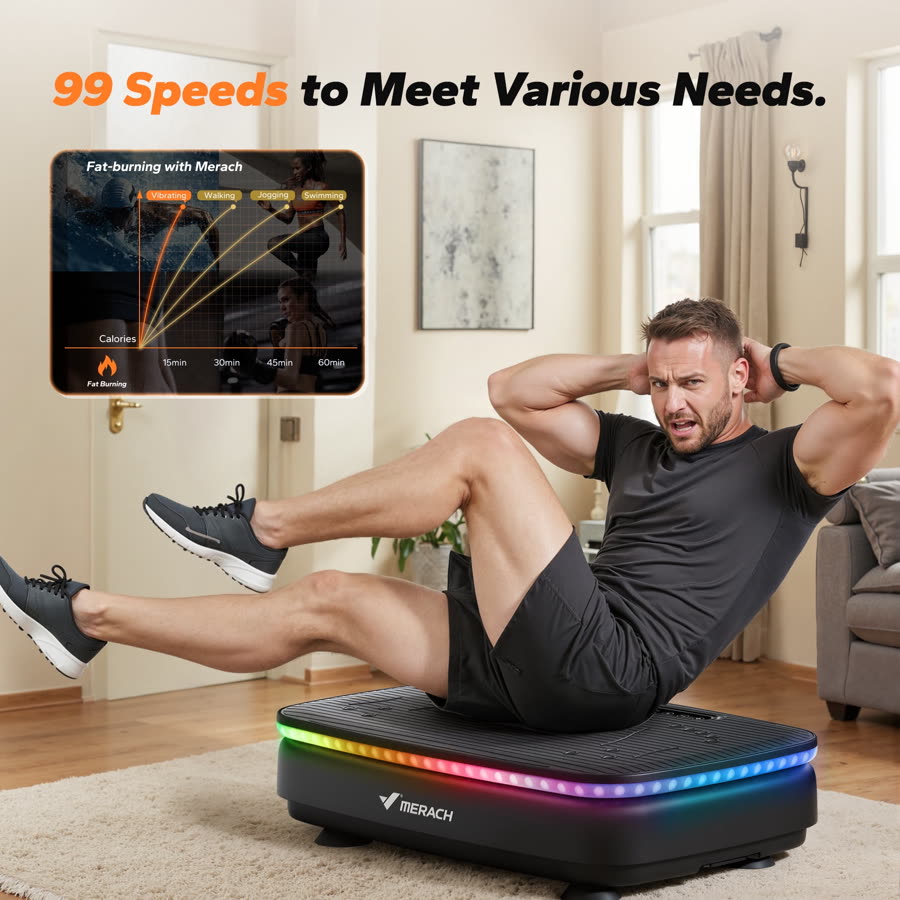 MERACH LED Light Vibration Plate Exercise Machine 330lbs Capacity