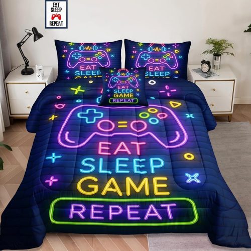lris Bedding 6 Pieces Full Size Gamer Comforter Set for Boys, Neon