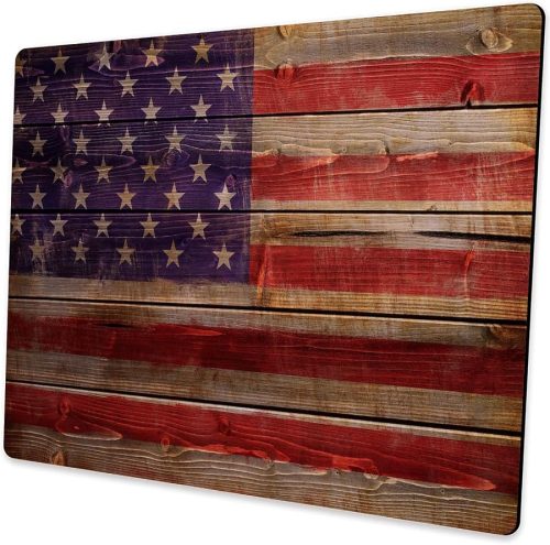 Personalized Rectangular Gaming Mouse Pad, American Flag on Wood