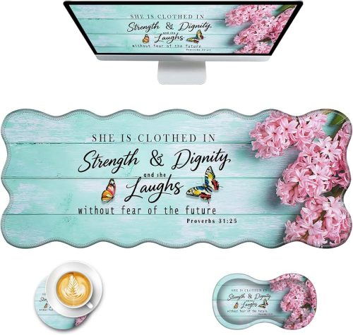 Mouse Pad with Wrist Support + Desk Mat + Coaster 3 in 1 Set, XL