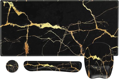 Mousepad with Wrist Rest, Desk Pad for Keyboard and Mouse, Black