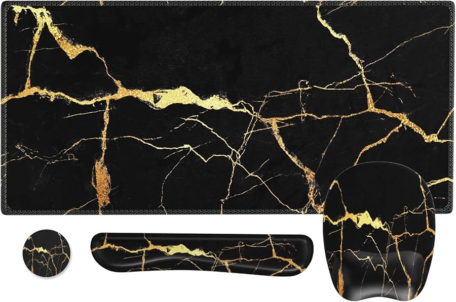 Mousepad with Wrist Rest, Desk Pad for Keyboard and Mouse, Black