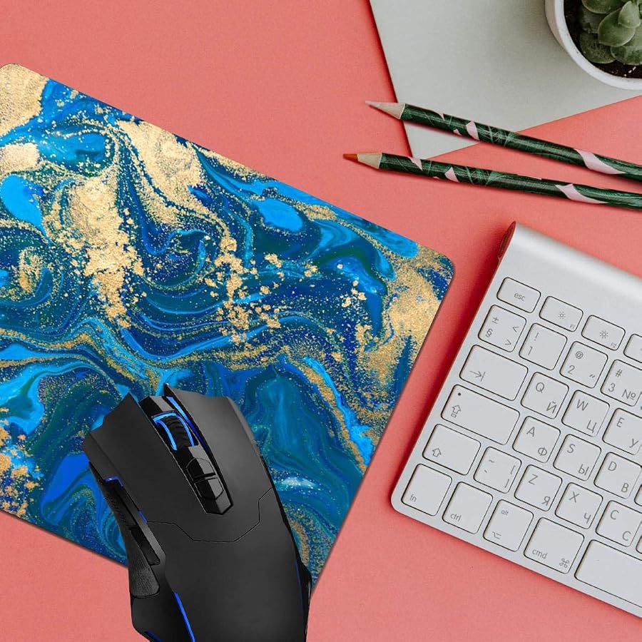 Mouse Pad,Beautiful Deep Blue Marble Gold Computer Mouse Pads Desk