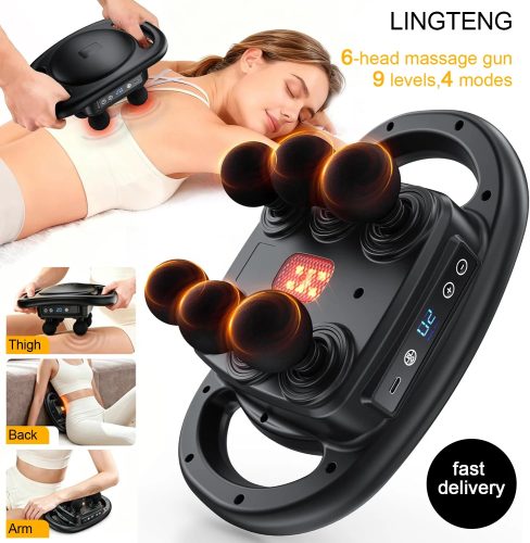 LINGTENG Massage Gun Deep Tissue, 6‑Heads Muscle Massager, Back