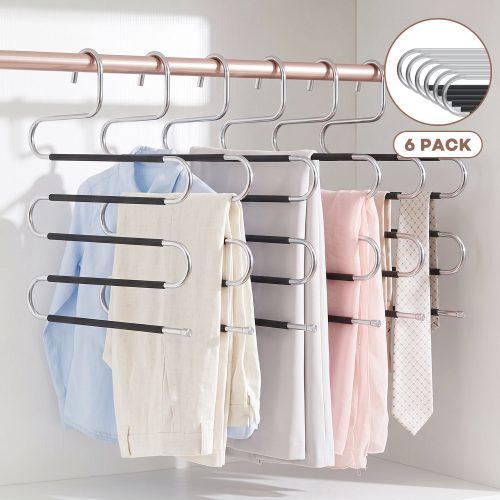 YEERSWAG® 6 Pack S Shape 5 Tier Pants Hangers Space