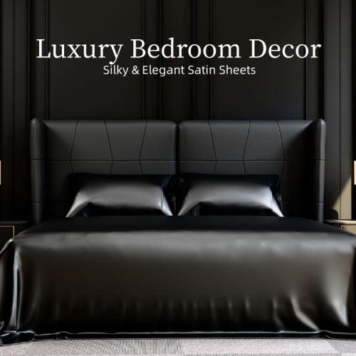 Satin Bed Sheets, King Size Sheets Set, 4 Pcs Silky Bedding Set