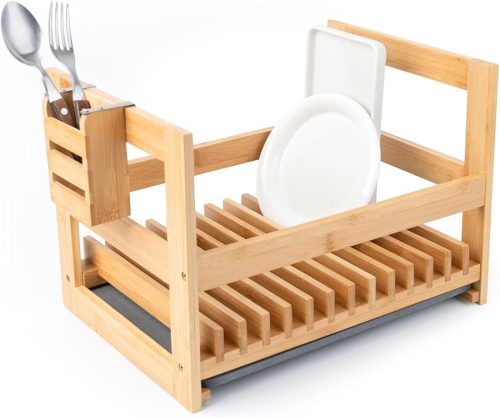 Bamboo Dish Drying Rack with Utensil Holder