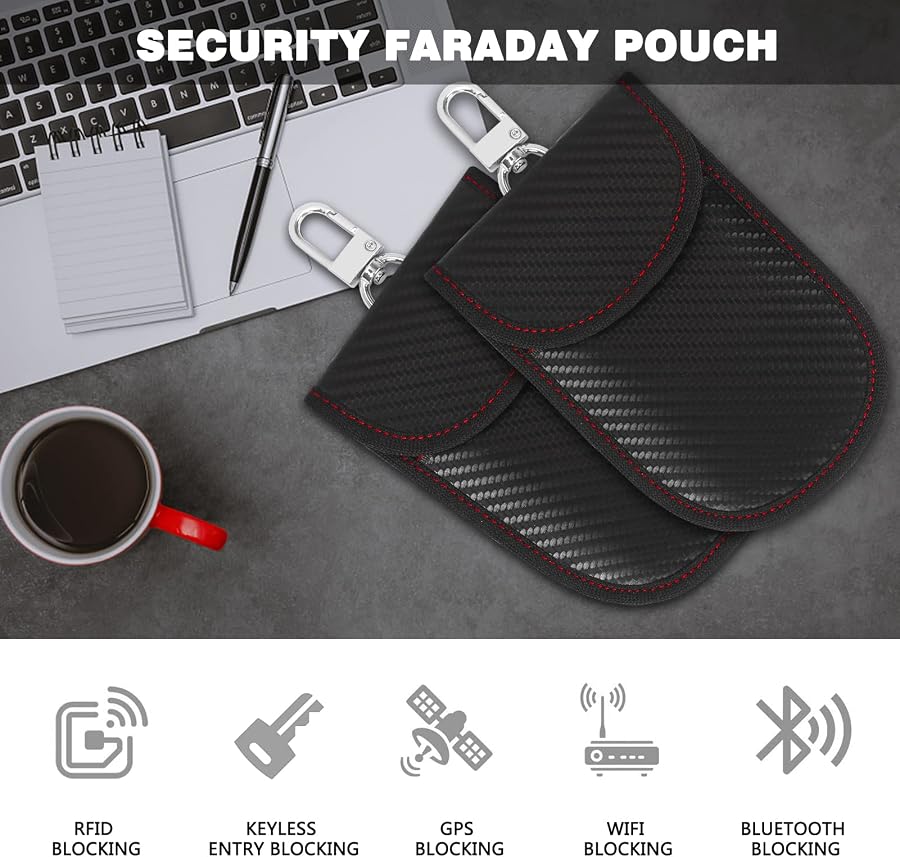 FYY Faraday Key Fob Protector 2 Pack - Black RFID Blocking Key Fob