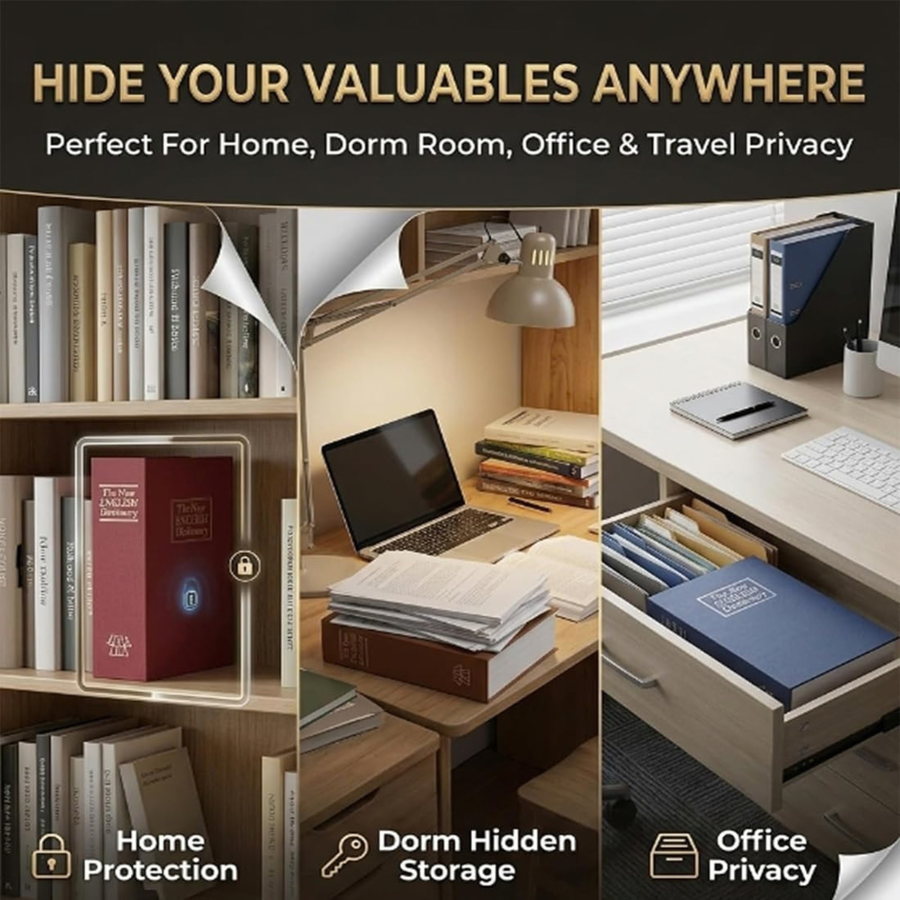 Book Shaped Security Lock Box with Combination Lock for Cash